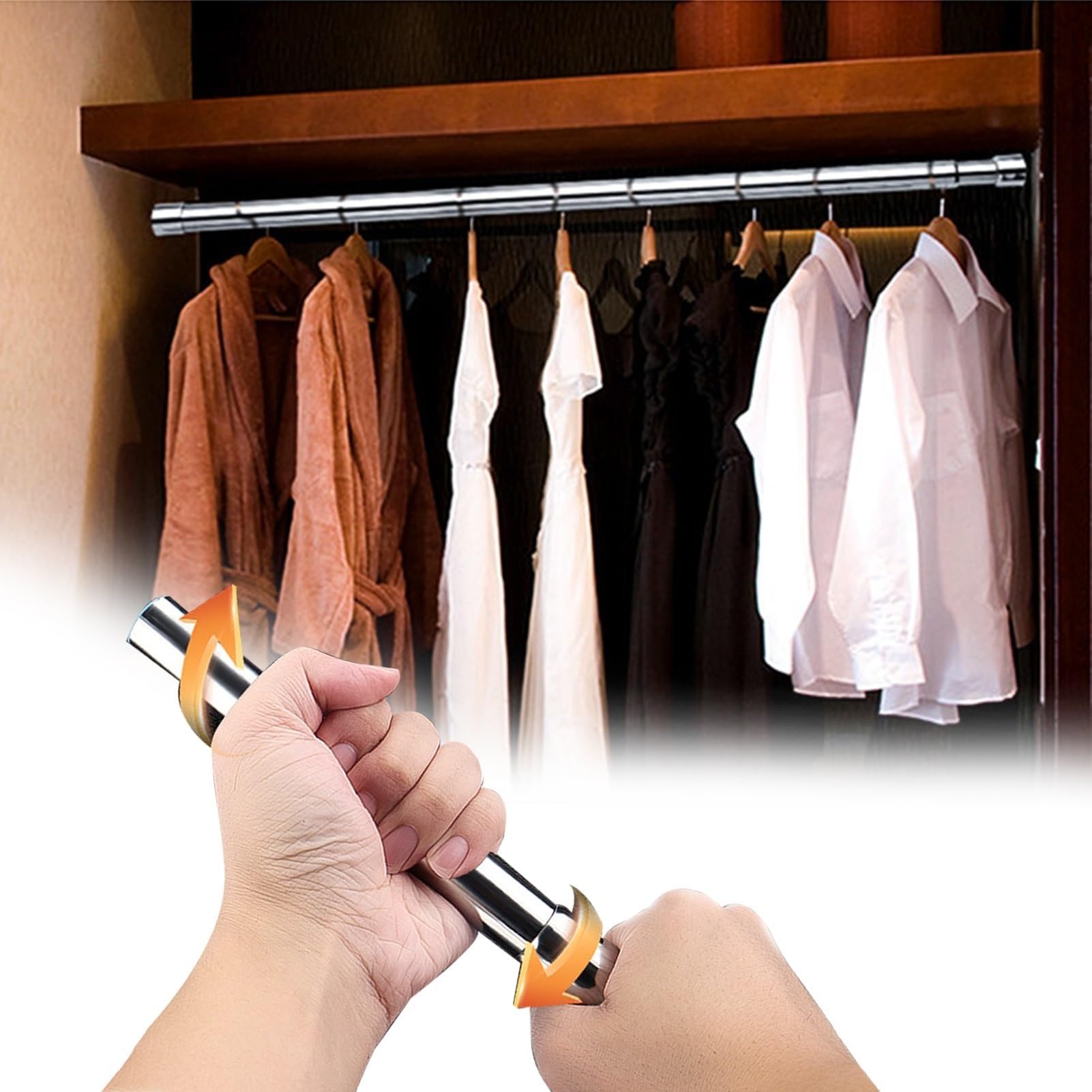 THEGA Wardrobe Rail Adjustable Wardrobe Tension Rod No Drilling, Portable Closet Rods For Hanging Clothes, Sturdy Metal Telescoping Pole For Curtain/Clothing