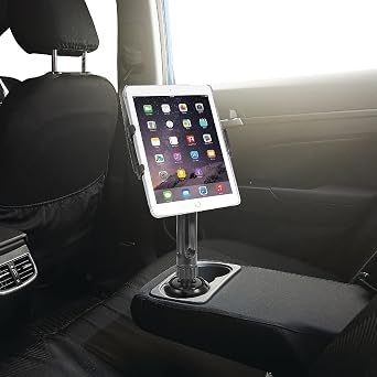 Macally Cup Holder Tablet Mount - Heavy Duty iPad Cup Holder Car Mount Stand or Tablet Holder for Car, Truck, and Vehicle - Fits Devices 3.5 - 8 Wide with Case - Adjustable iPad Holder for Car