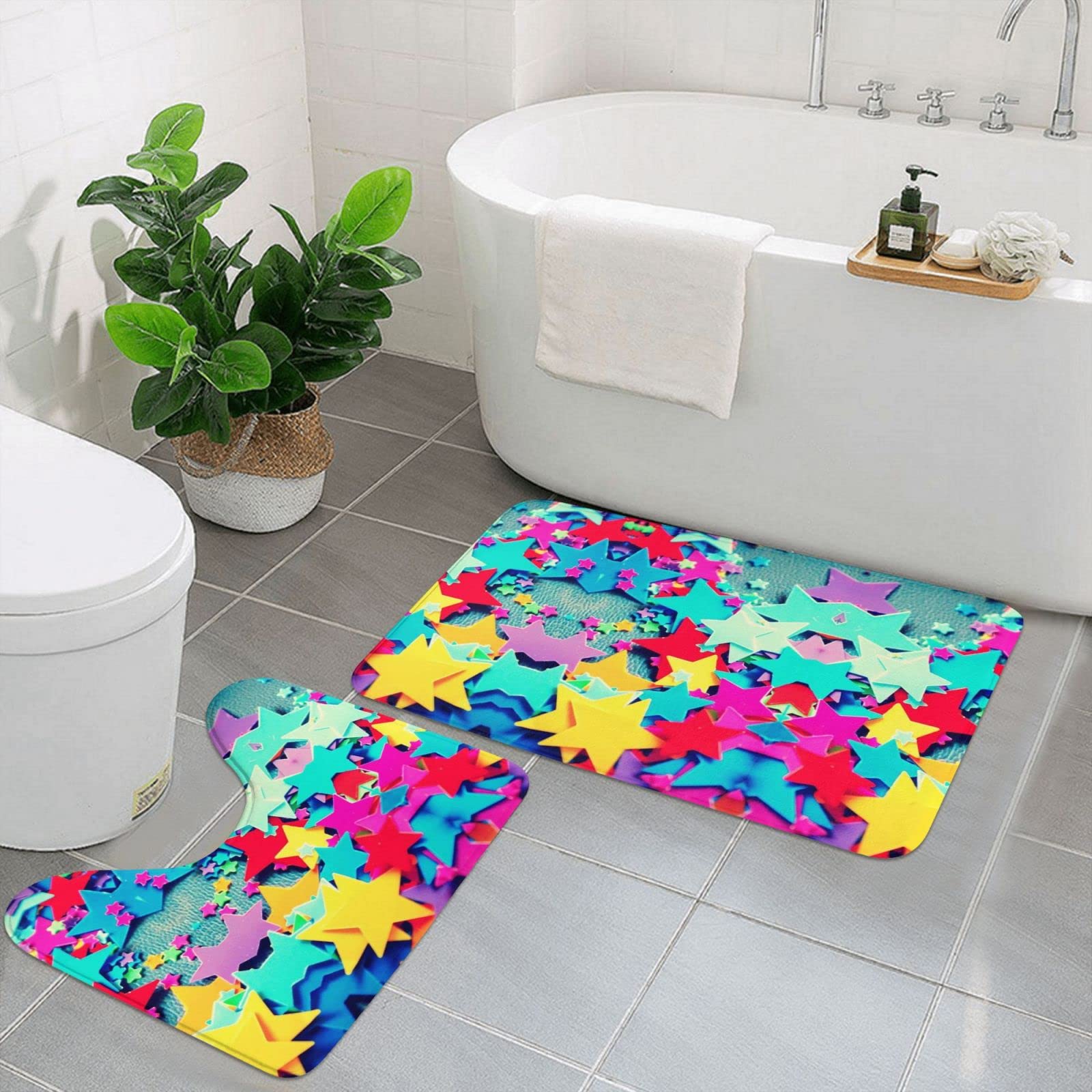 Tapis de bain antidérapants Many Stars : lot de 2 tapis de douche lavables et ultra absorbants