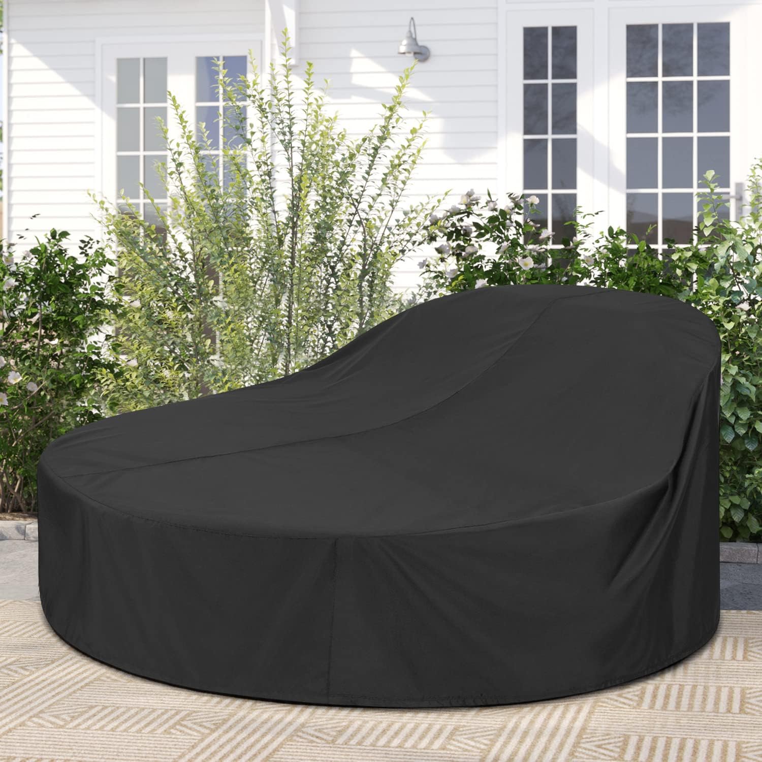 SunPatio Outdoor Daybed Cover, Heavy Duty Waterproof Round Canopy Sofa Bed Cover with Taped Seam, Patio Furniture Set Protector, All Weather Protection, 75" Dia x 35"/16”H, Black