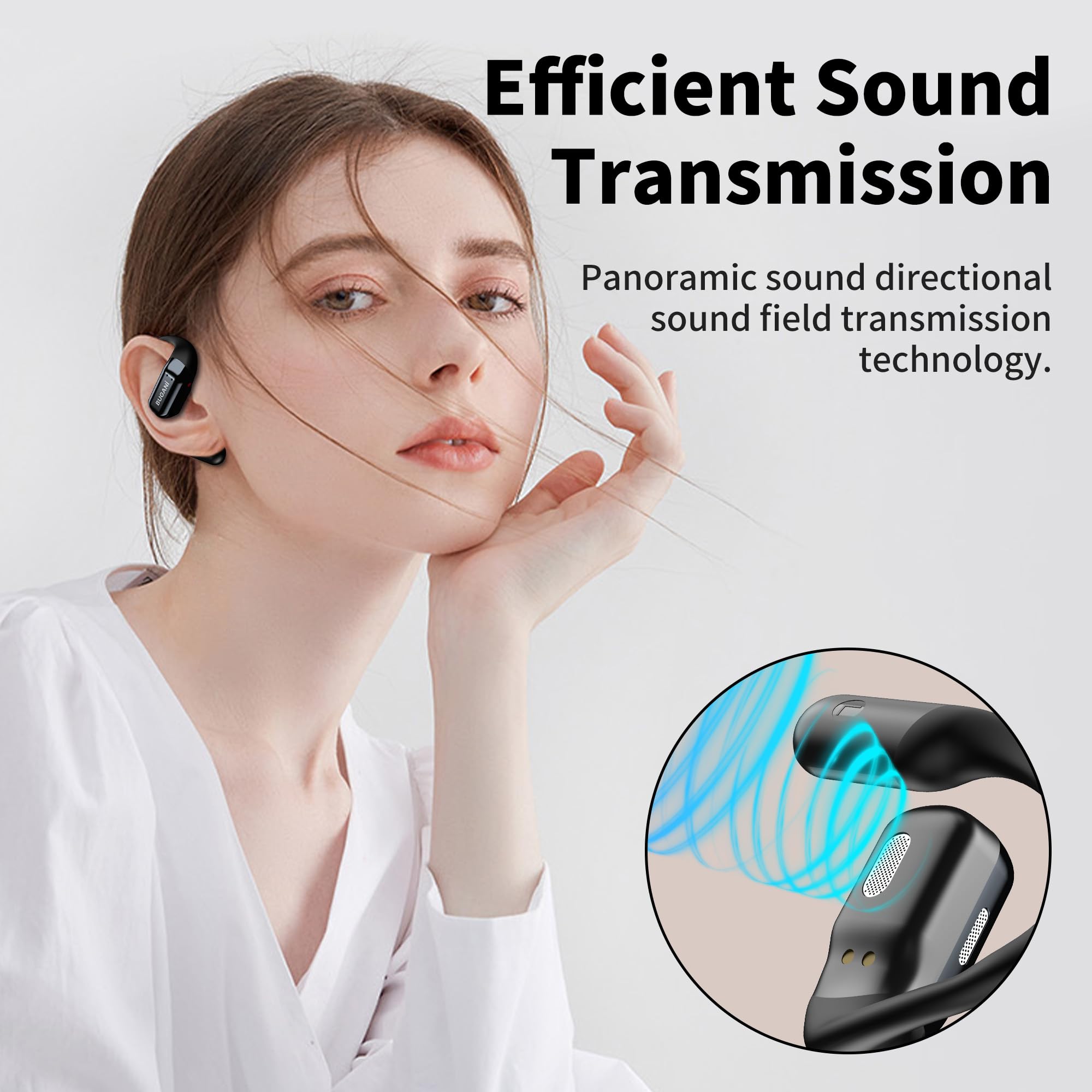 BUGANI Open Ear Headphones Wireless Bluetooth 5.2, 32H Playtime Fast Charging Waterproof Sport Earbuds with ENC Mic for Running, Workout, Cycling — view 4