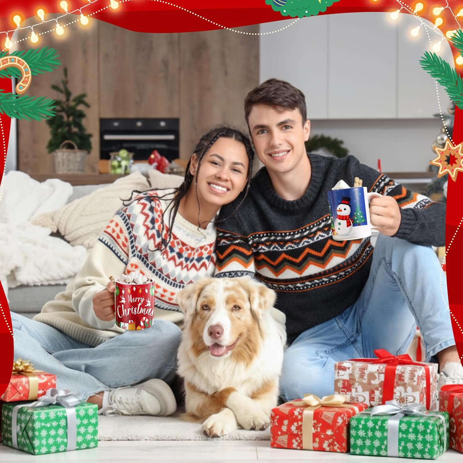 Christmas Coffee Mugs Set of 6 12 Oz Multicolor Ceramic Coffee Cups with Santa Snowman Reindeer Gingerbread Hot Cocoa Mugs for Women Men Christmas Gift Table Centerpieces Party Decor