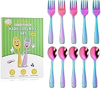 VITEVER 10-Pack Toddler Utensils Set: Stainless Steel Rainbow Forks & Spoons for Kids, Safe, Dishwasher Safe Cutlery