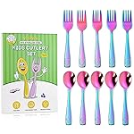 VITEVER 10 Pack Toddler Utensils, Stainless Steel Rainbow Silverware Set for Kids, Children Safe Cutlery Set Includes Forks and Spoons - Dishwasher Safe