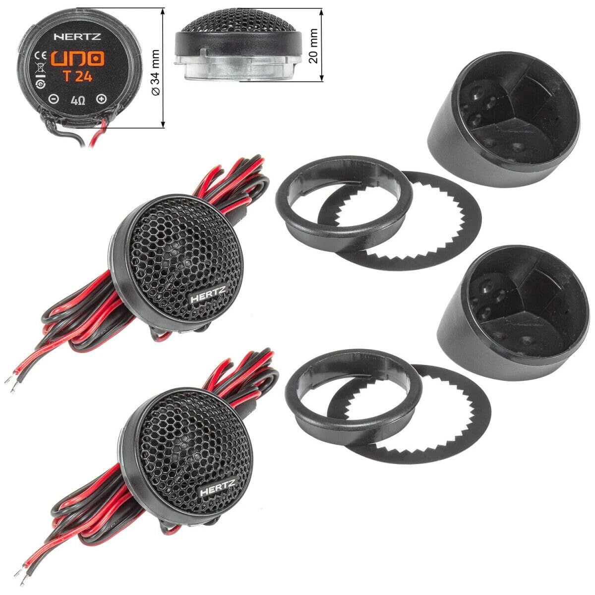 Kit 8 Casse Altoparlanti per VW Golf V 5 dal 2003 al 2008 compatibile con Hertz K165 Anteriori e Posteriori + 4 Anelli Adattatori da 165mm + 2 Cp Connettori (no plug and play)