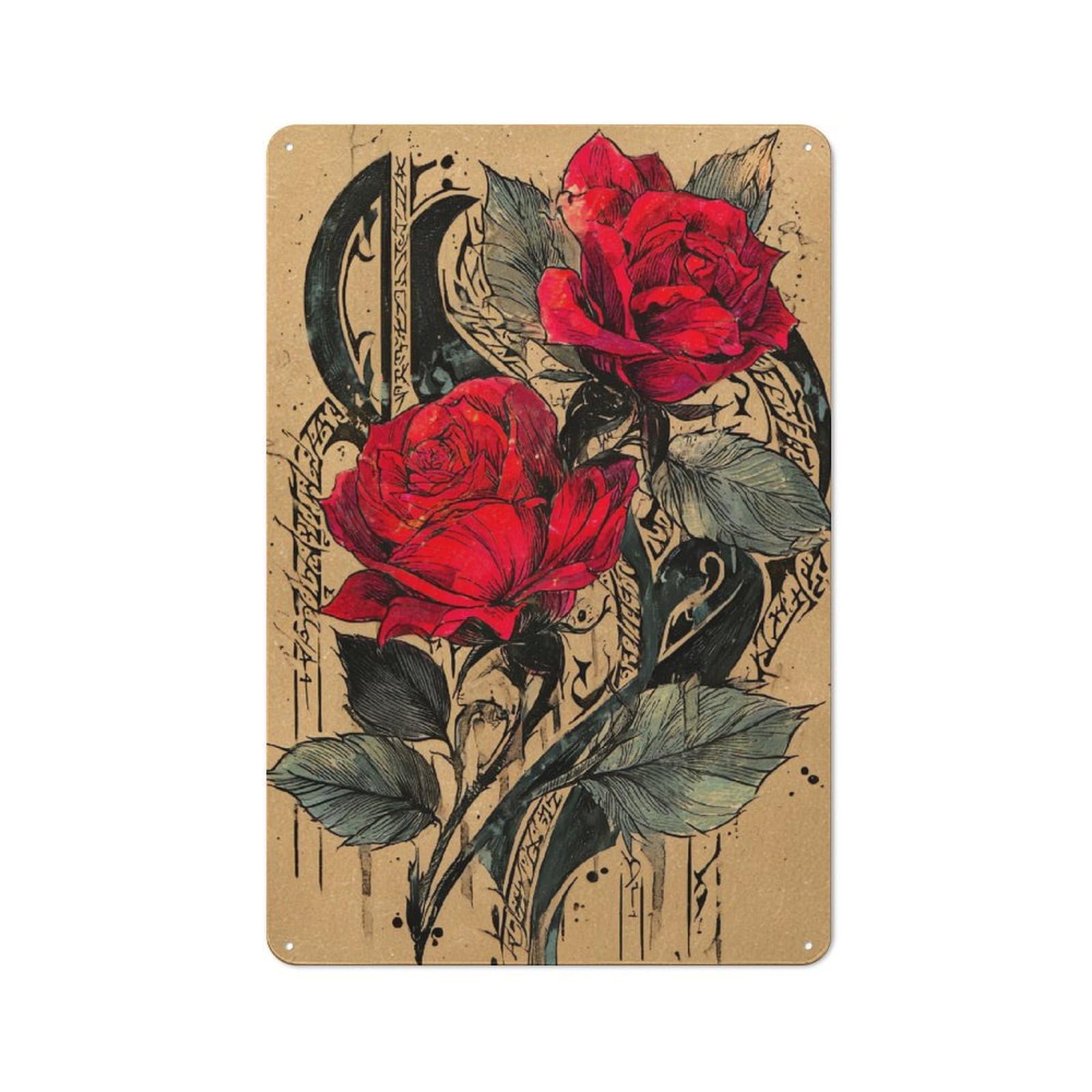 Junmoney Vibrant Rose Artistry Industrial Metal Wall Decor 30X20cm, Metal Wall Sign For Tool Room, Garage, Studio Or Home Bar