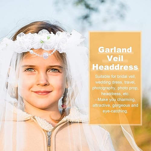 Miniatura 5 de Lurrose Diadema de flores para niñas de primera comunión, velo de flores, corona de flores, diadema para boda, guirnalda floral, corona de comunión,