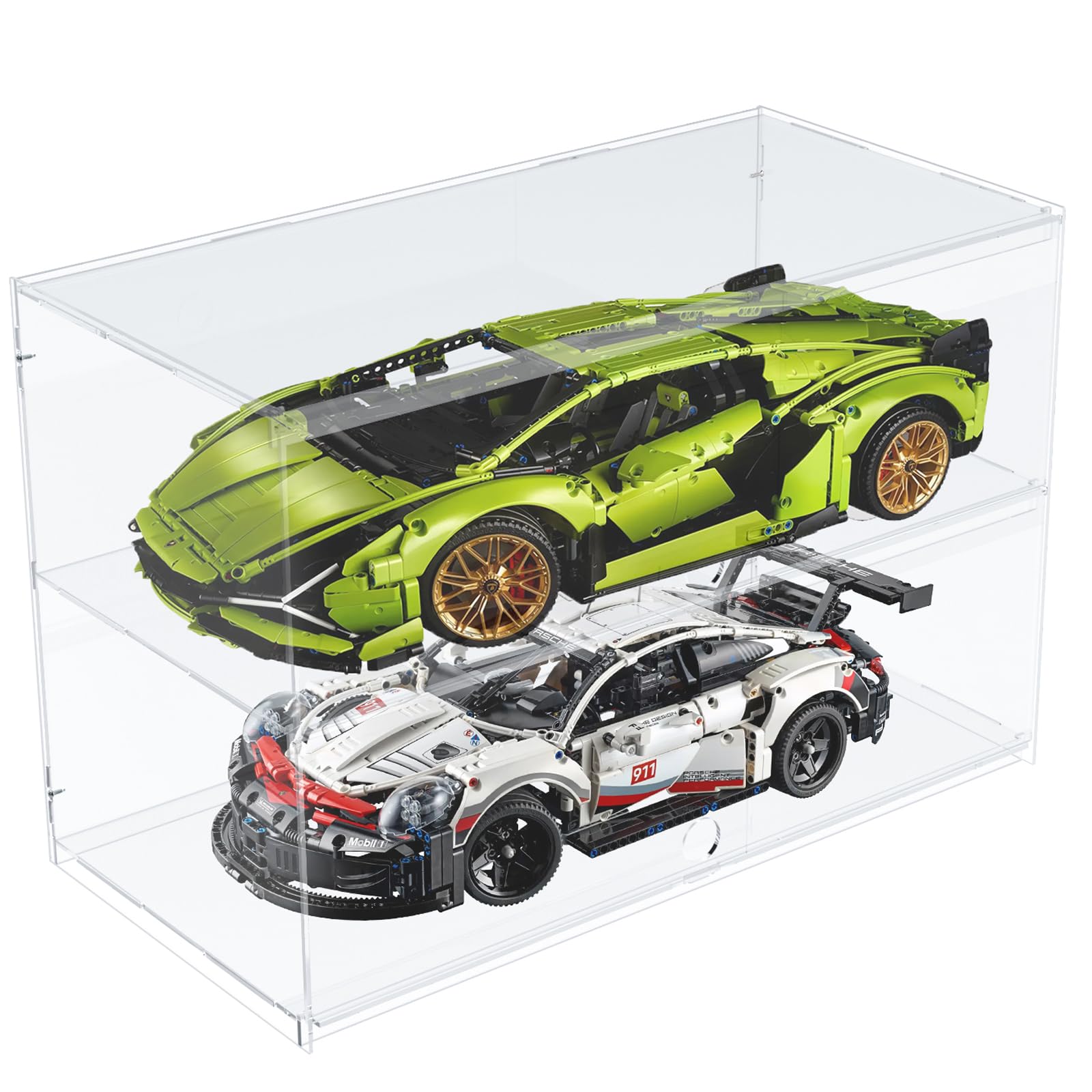 Joody Vitrine en Acrylique a 2 Etageres pour Maquette de Voiture à l'echelle 1/8, Vitrine pour Collection Boite Anti-poussiere
