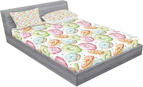 Miniatura 142 de Ambesonne Juego de sábanas bajeras y fundas de almohada con diseño de gato durmiendo en luna creciente, estrellas, sueños nocturnos, juego de ropa