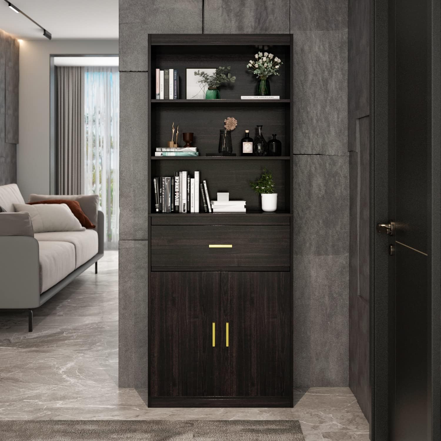 Buy AIEGLE Tall Bookcase Storage with Drawer & 3Tiers Shelf