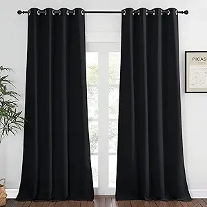 NICETOWN Black Out Room Darkening Curtain - (Black Color) Thermal Insulated Modern Window Covering Soundproof Drape Panel for Bedroom, W52 x L95 Inch, 8 Grommets Top, 1 Piece