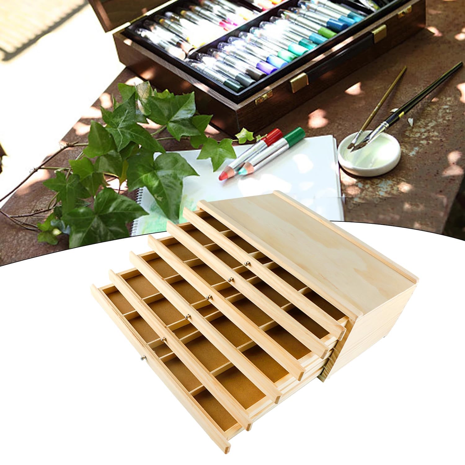 6 Cassetti Scatola Portaoggetti Per Artisti 40x25x15cm,Con 4 Cassetti,Portatile,Scatola Di Immagazzinamento Per l'Arte In Legno Di Faggio Premium,Per Pastelli,Matite,Pennelli,Timbri