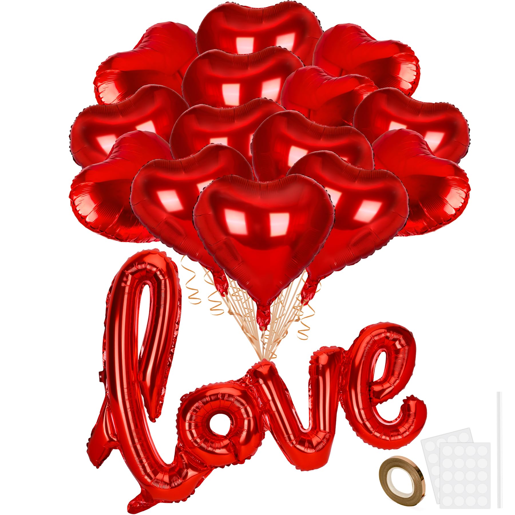 Globos de Corazón Rojo, 22 Globos de Aluminio de Corazón y 1 Globo de Aluminio de Love, Kit de Decoración con Globos de Helio para Fiesta de Aniversario de San Valentín Compromiso Boda