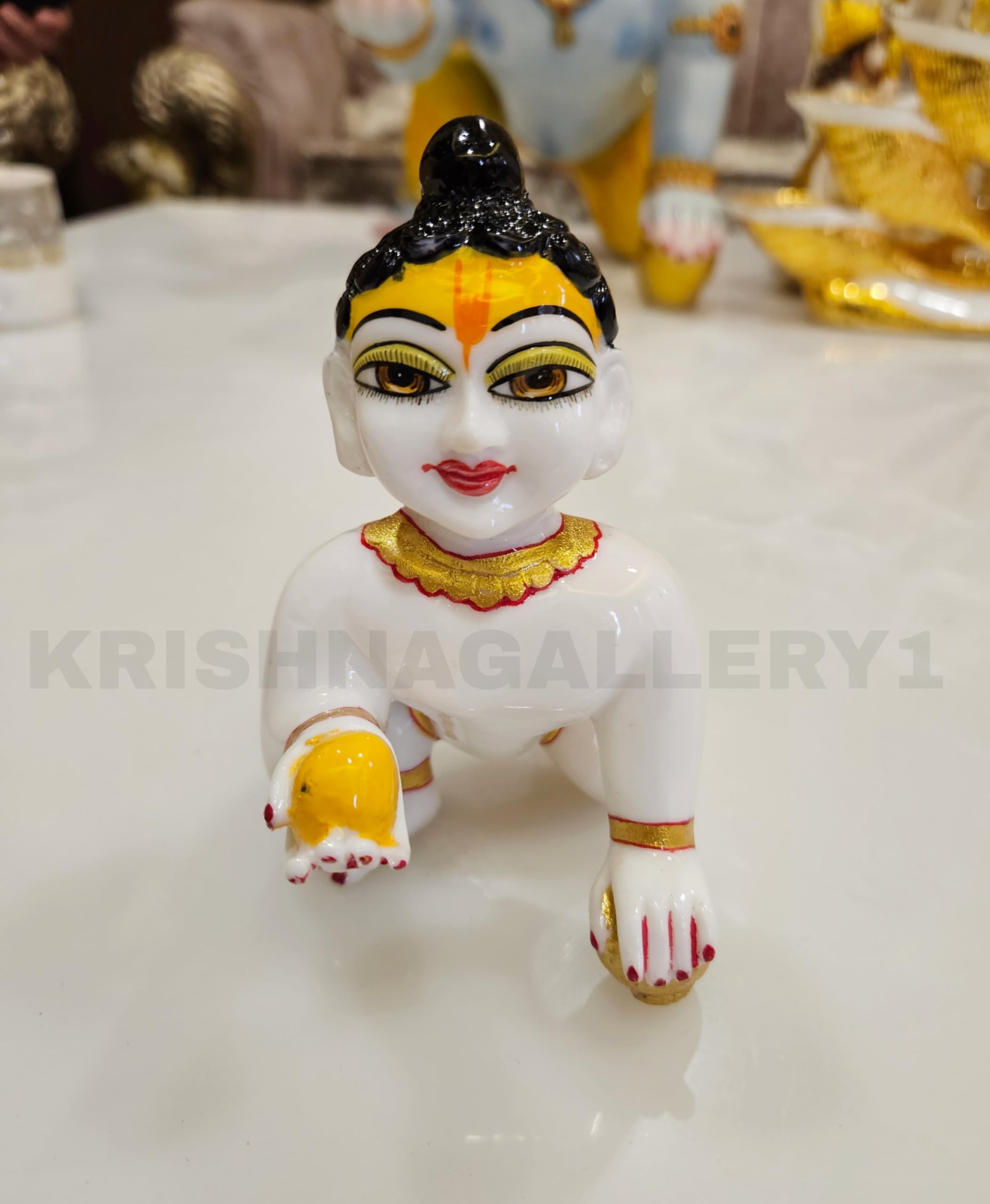 KRISHNAGALLERY1 Marble Dust Laddu Gopal kanha ji Statue Murti Bal Gopal Idol for Gift Home Pooja Size 6 Inch (6 No), White, Idol 2