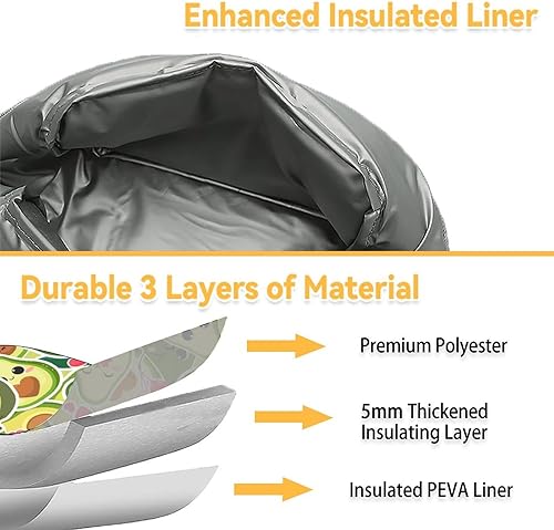 Miniatura 5 de Lonchera de aguacate para niños, pequeñas bolsas de almuerzo aisladas, bonita lonchera reutilizable para adolescentes, niñas, niños, bolsas de