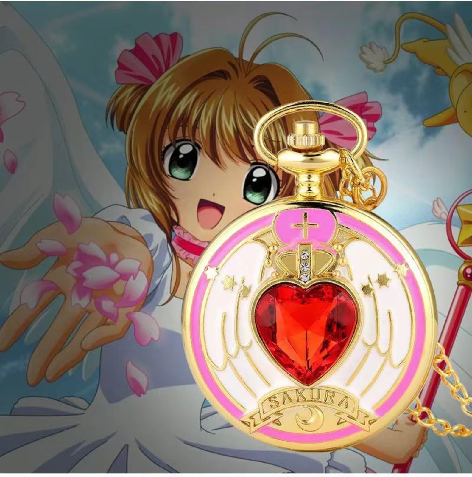 Orologi da Tasca, Orologio da Taschino for Ragazze con Pietra a Cuore in Oro