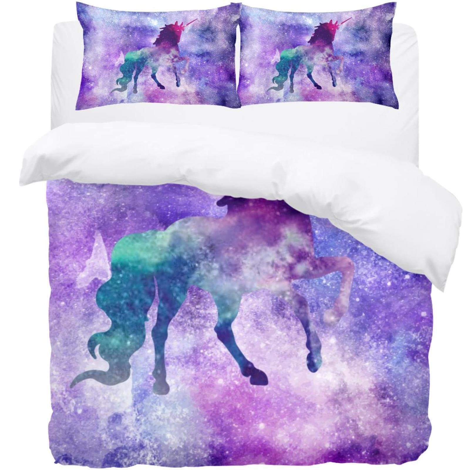 Parure de lit licorne et 2 taies d'oreiller, le cadeau idéal pour un lit double