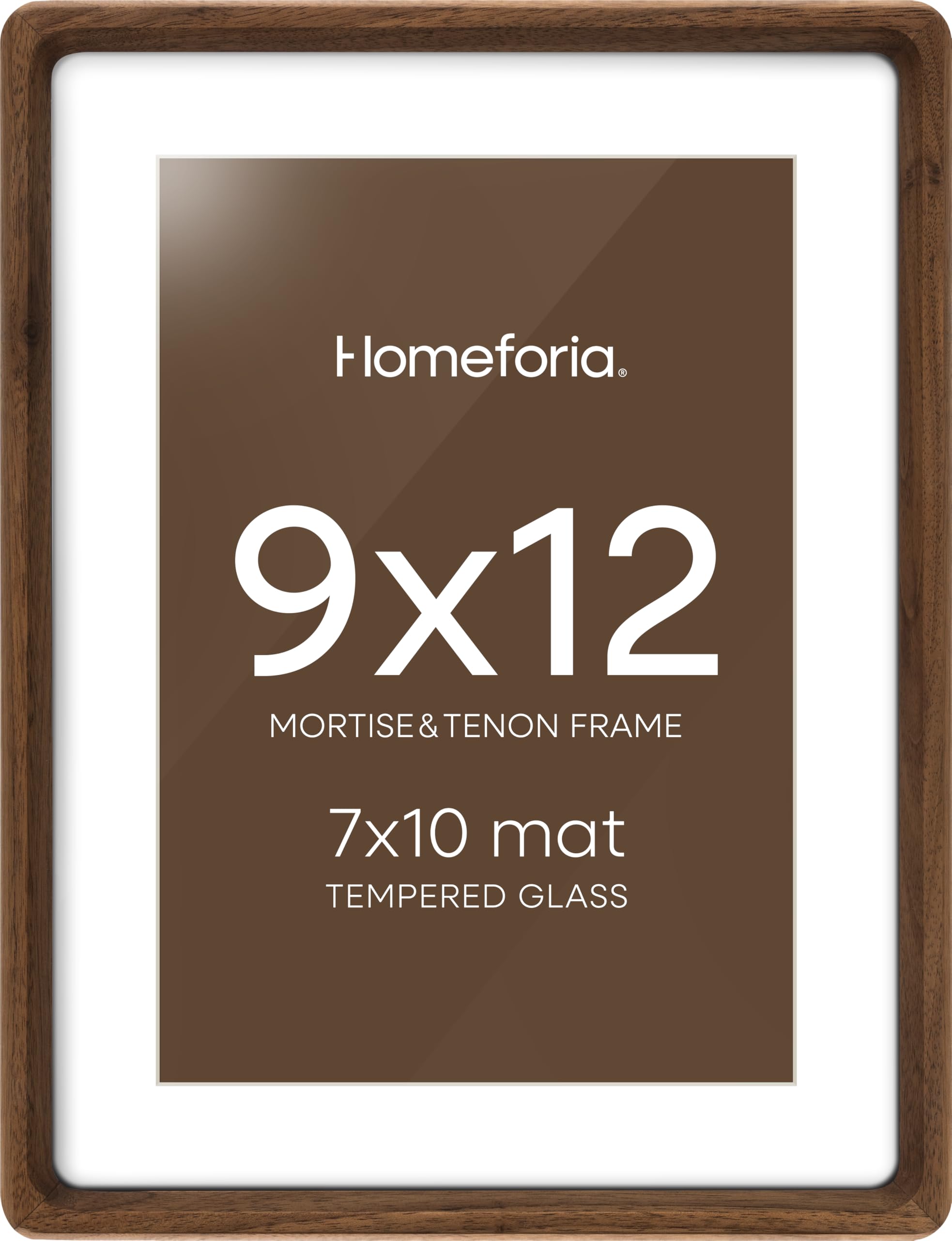 Photo 1 of Homeforia 9x12 Picture Frame Brown Wood, Mortise & Tenon Walnut 9 x 12 Photo Frames with Mat 7 x 10 for Wall or Tabletop, Dark Wooden Frames 12x9 Matted to 7x10 Art, Tempered Glass, Wall Kit, Set of 1