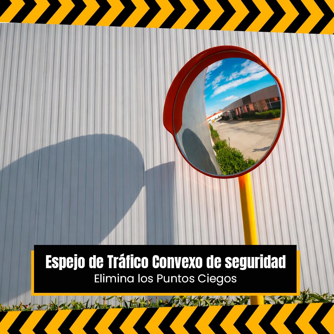 PARKING FACIL | Espejo de Tráfico Convexo Ø 60 cm de Seguridad | Soporte para Poste | Eliminación de Puntos Ciegos en Interiores y Exteriores | Superficie Flexible y Resistente | Ajustable y Preciso