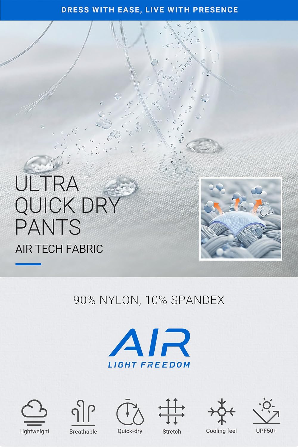 HISDERN AIR 501 Men's Dry-Fit Golf Pants 30"/32" Lightweight Stretch Breathable for Active Sport Casual with Zipper Pocket