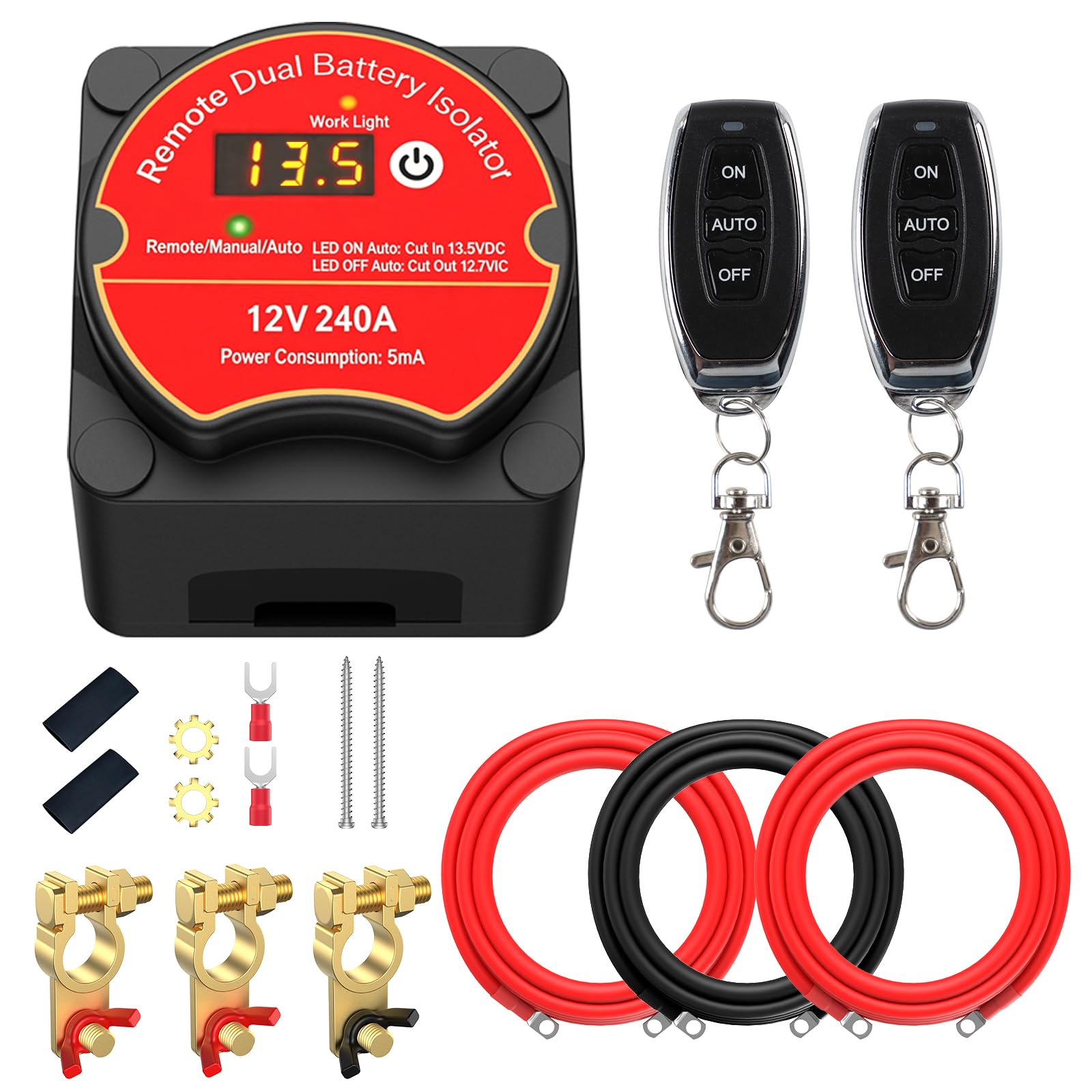 IMAYCC 12V 240A Dual Battery Isolator Kit with Remote LCD, VSR Automatic Battery Isolator Switch, Battery Disconnect Cut Off Kill Switch for Caravan Leisure Battery, Solar, Van, Truck, ATV, UTV, Boat