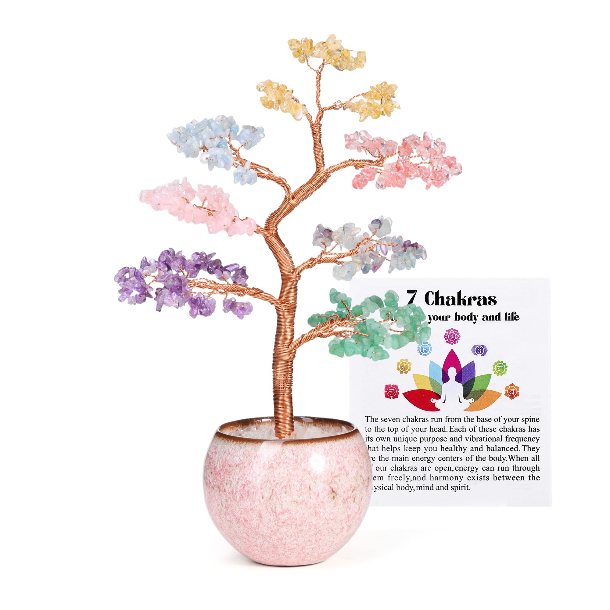 JSDDE 7 Chakra Kristallbaum mit Keramik-Basis Feng Shui Baum Deko Kristall Bonsai Baum Geldbaum Heilsteine Glückbaum Glücksbringer Dekoration für Hause Wohnung Büro Zimmer