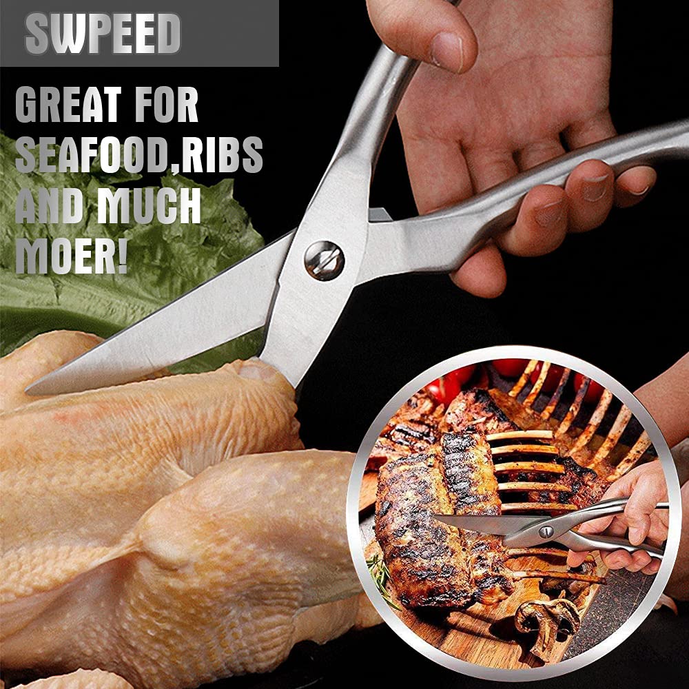 Ciseaux Cuisine Multifonction, Inoxydable Sharp Professionnel Ciseaux à Volaille Ciseaux de Cuisine, pour Découper Poulet, Poisson, Viande, Os, légumes, Herbes