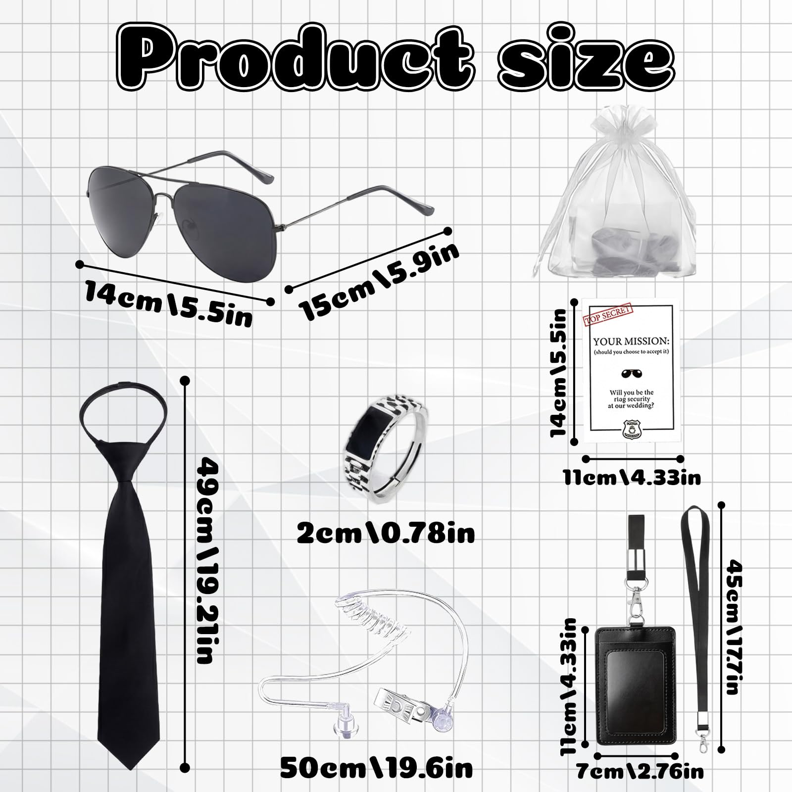 Atomvia 14 Pcs Men In Black Costume Accessories Set, Secret Agent Kit With Sunglasses, Ring,Tie, Id Card Holder - Image 2