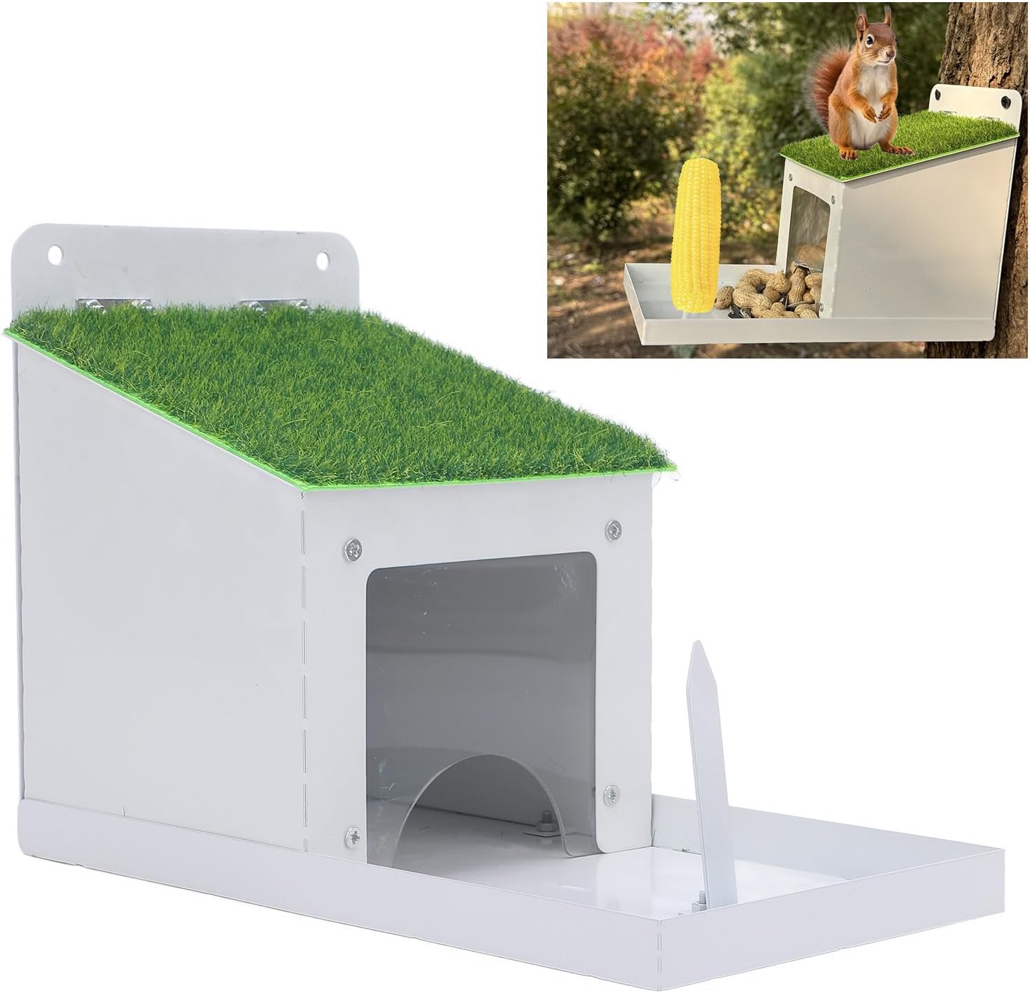 Squirrel Feeder for Hanging Outside Tree, Wall Mounted Chipmunk Outdoors Squirrel Picnic Bench Feeders Table, Funny Metal House Boxes, Stronger Than Iron Structure