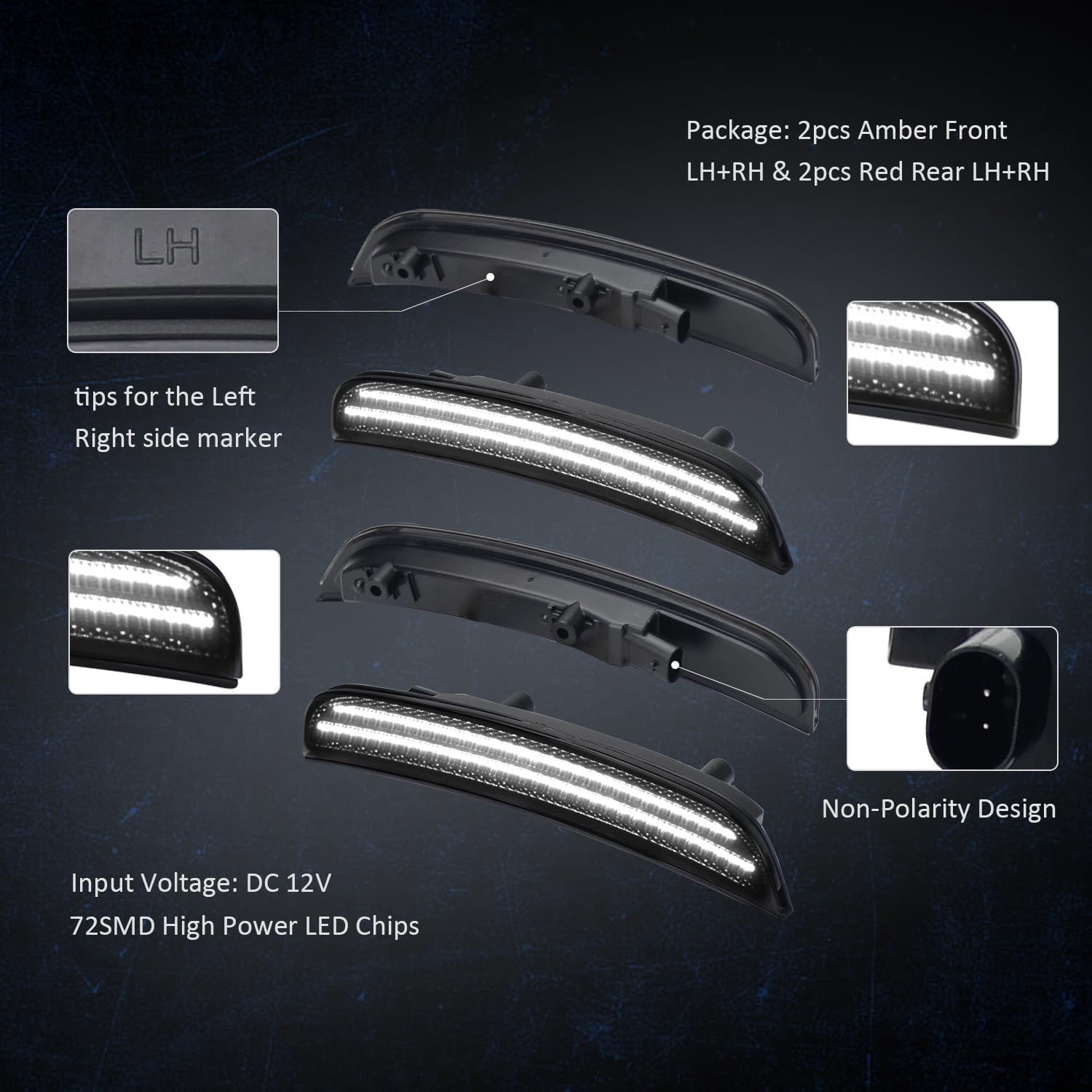 4PCS LED Side Marker Lights for Dodge Charger 2015-2023：Bestview White Bumper Marker Lights, Front & Rear Fender Side Markers Lamps with Smoked Lens for Dodge Charger Accessories