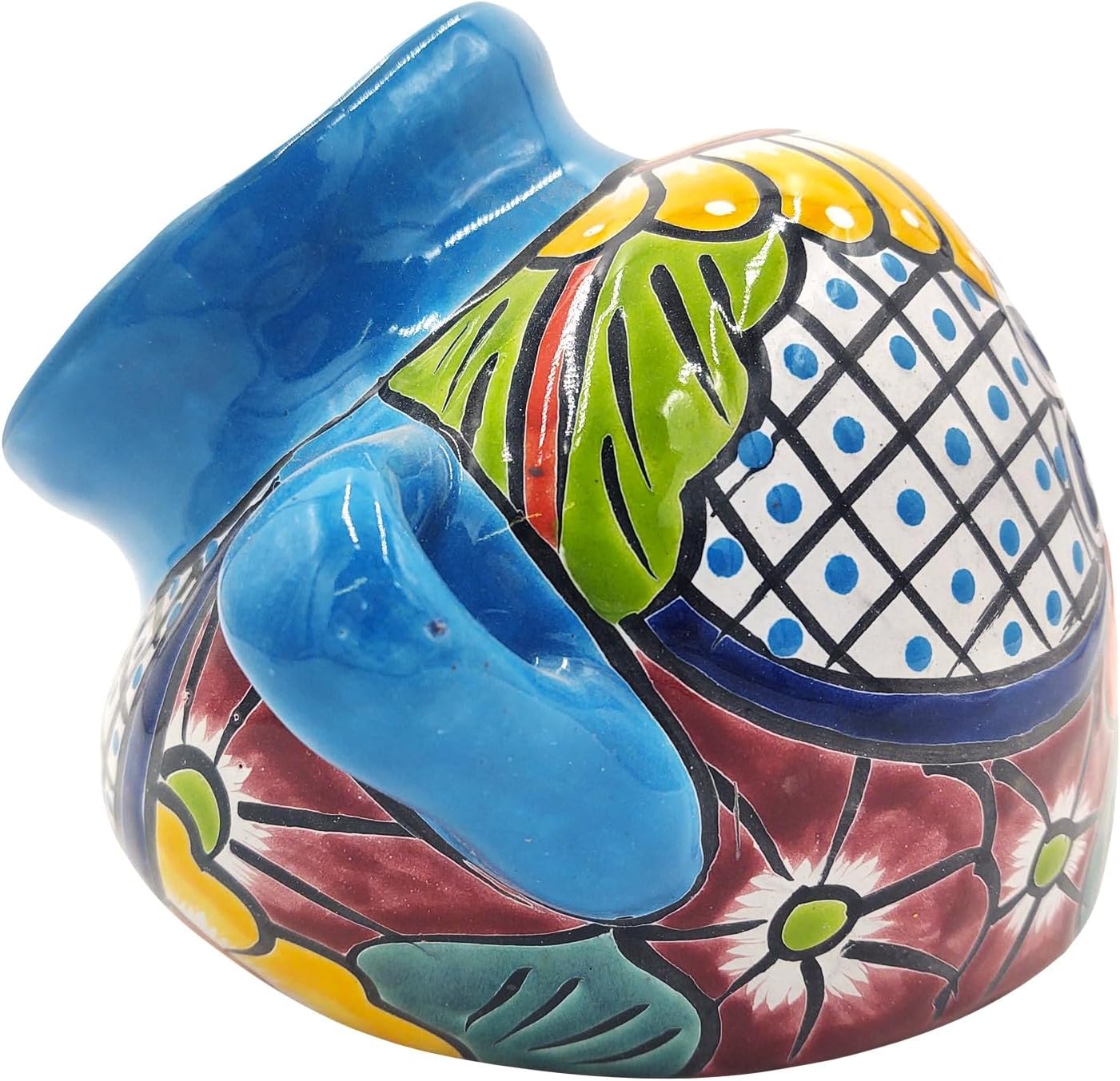 Cactus Canyon Ceramics Talavera Cubanito Wall Pot - Mexican Wall Planter (10.5" W x 10" L x 7.5" H) Hand Painted - Light Blue Trim - Mexican Decor Maceta de Pared
