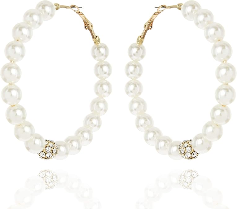 Amazon.com: SP SOPHIA COLLECTION Elegant Pearl Hoop Earrings for 