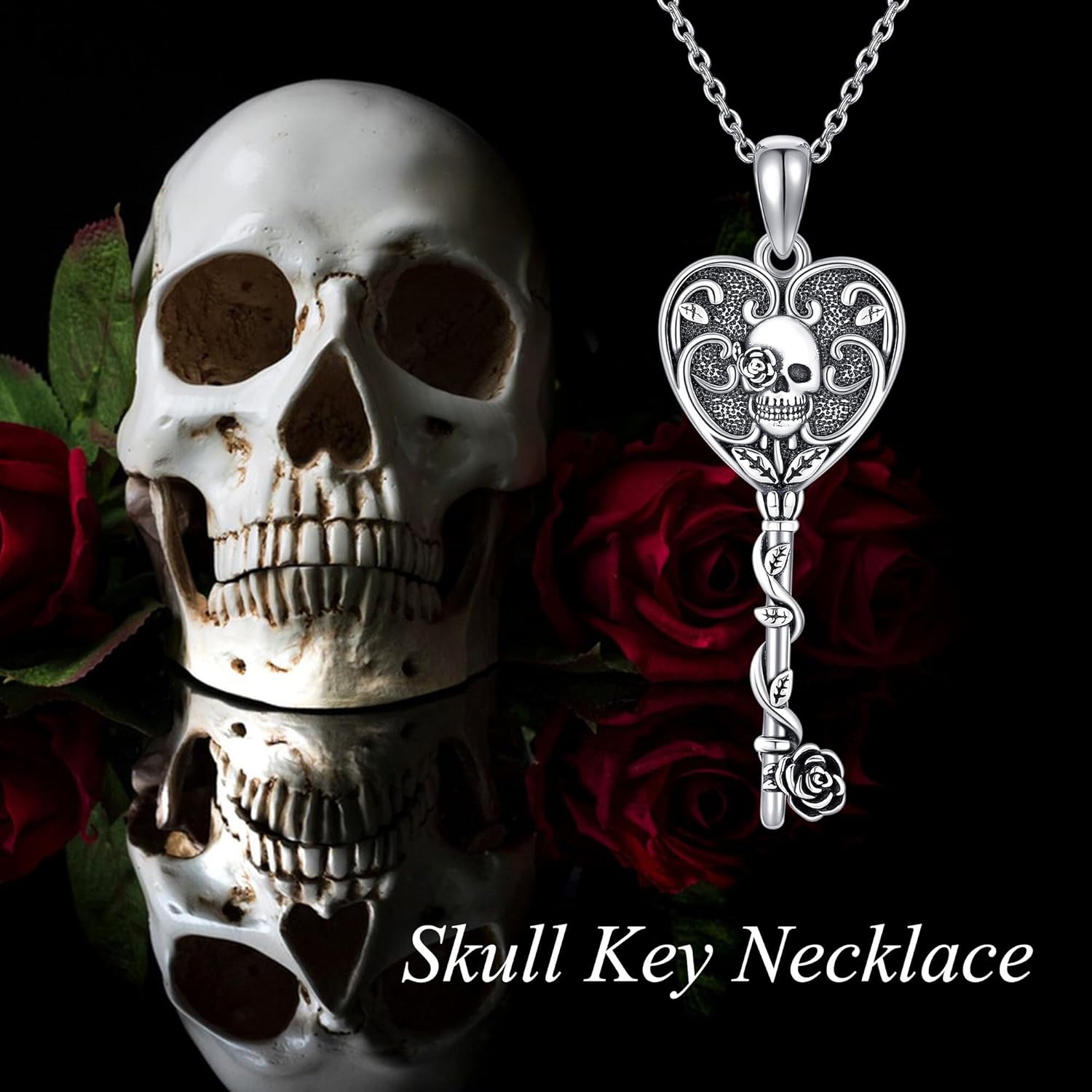 Skull Key Necklace S925 Sterling Silver Vintage Skeleton Pendant Necklace Retro Key Jewelry Gift for Women Lady - Image 5