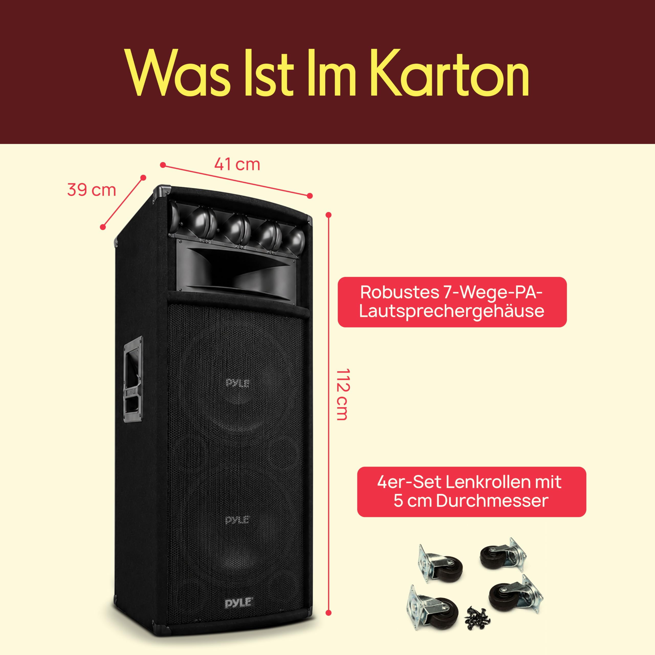 PylePro PA Lautsprecher 1600W Passiv – 2x12" Subwoofer, 3-Wege Soundsystem mit Tragegriffen, robustes Gehäuse für DJ, Bühne, Heimkino, Events und Partys