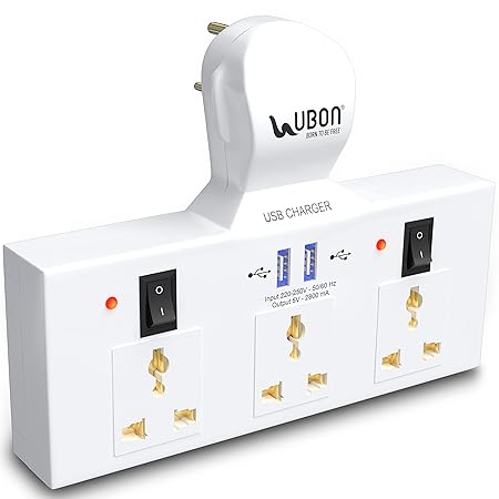 UBON Power Champ 2.0 Cordless Extension Board with USB Ports & 3 Universal Sockets with Individual Switch Buttons & LED Indicators, Short Circuit Protection, Compatible for Electronic Devices (White) at Rs. 449