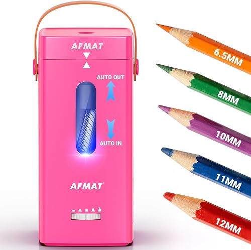 AFMAT Electric Pencil Sharpener, Fully Automatic Pencil Sharpener, Auto in & Out, Rechargeable Hands-Free Sharpeners for Jumbo & Colored Pencils (6.5-12mm), Portable for Home/Classroom/Office PSC6