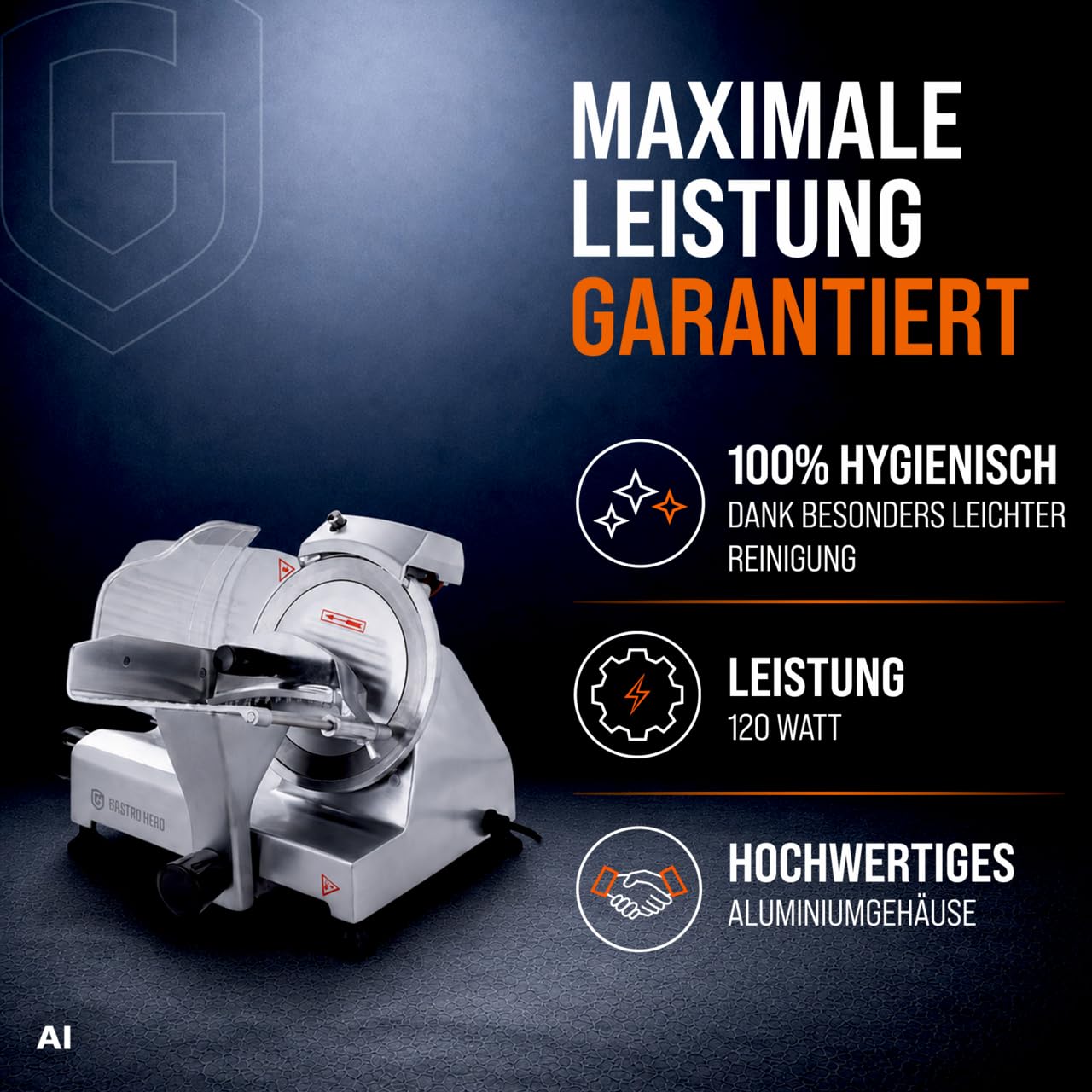 GastroHero Aufschnittmaschine 195 mm, einstellbar, Aluminium ASM195