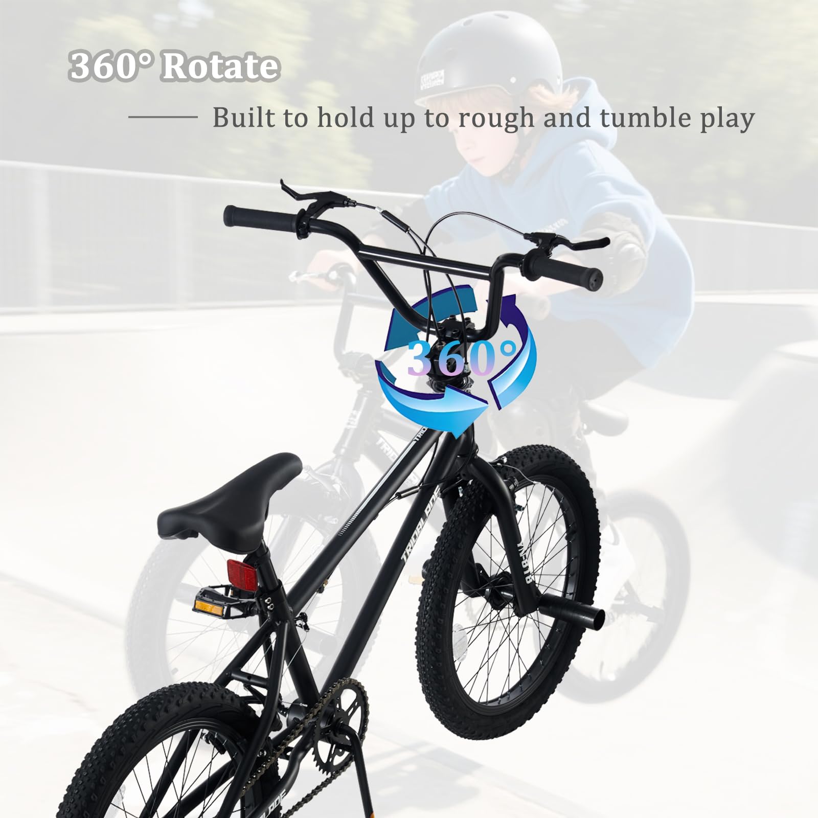 20 Zoll Freestyle Fahrrad, Fahrrad für Anfänger-Niveau, 360° Rotor-System, BMX Bike mit Vorder-und Hinterrad-U-Bremse, Aluminiumräder, 4 Pegs, BMX-Rad für Erwachsene und Jugendliche（Schwarz）