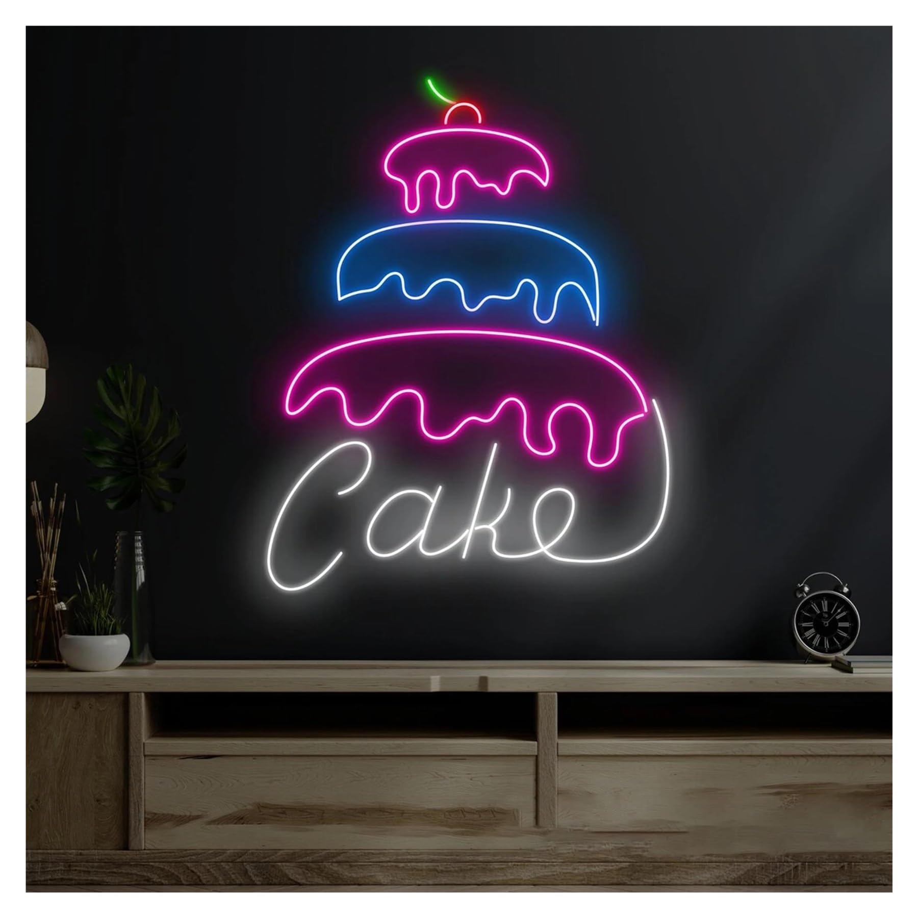 Insegna al Neon Decorazione Murale Con Insegna Al Neon A Forma Di Torta Di Compleanno Personalizzata Per Feste Di Compleanno, Negozio Di Torte Alla Crema, Pasticceria,38cm