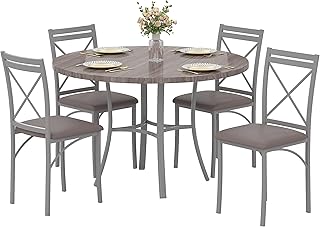 VECELO 5 Piece Dining Table Set for 4, Wood Grain Dinette with Chairs for Kitchen, Breakfast Nook, Small Space, Light Grey