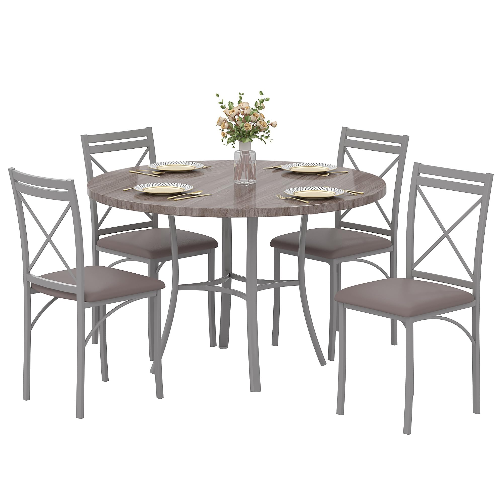 Photo 1 of *** PARTIAL SET/TABLE AND 2 CHAIRS ONLY***VECELO 5 Piece Dining Table Set for 4, Wood Grain Dinette with Chairs for Kitchen, Breakfast Nook, Small Space, Light Grey