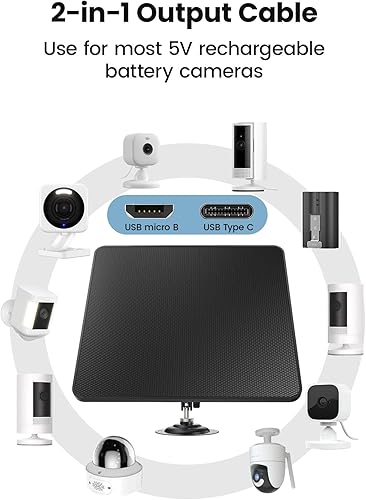 Miniatura 5 de KLK - Paneles solares de 6 W para cámara de seguridad, cargador de batería solar con puerto micro USB y USB-C para DC 5V recargable al aire libre