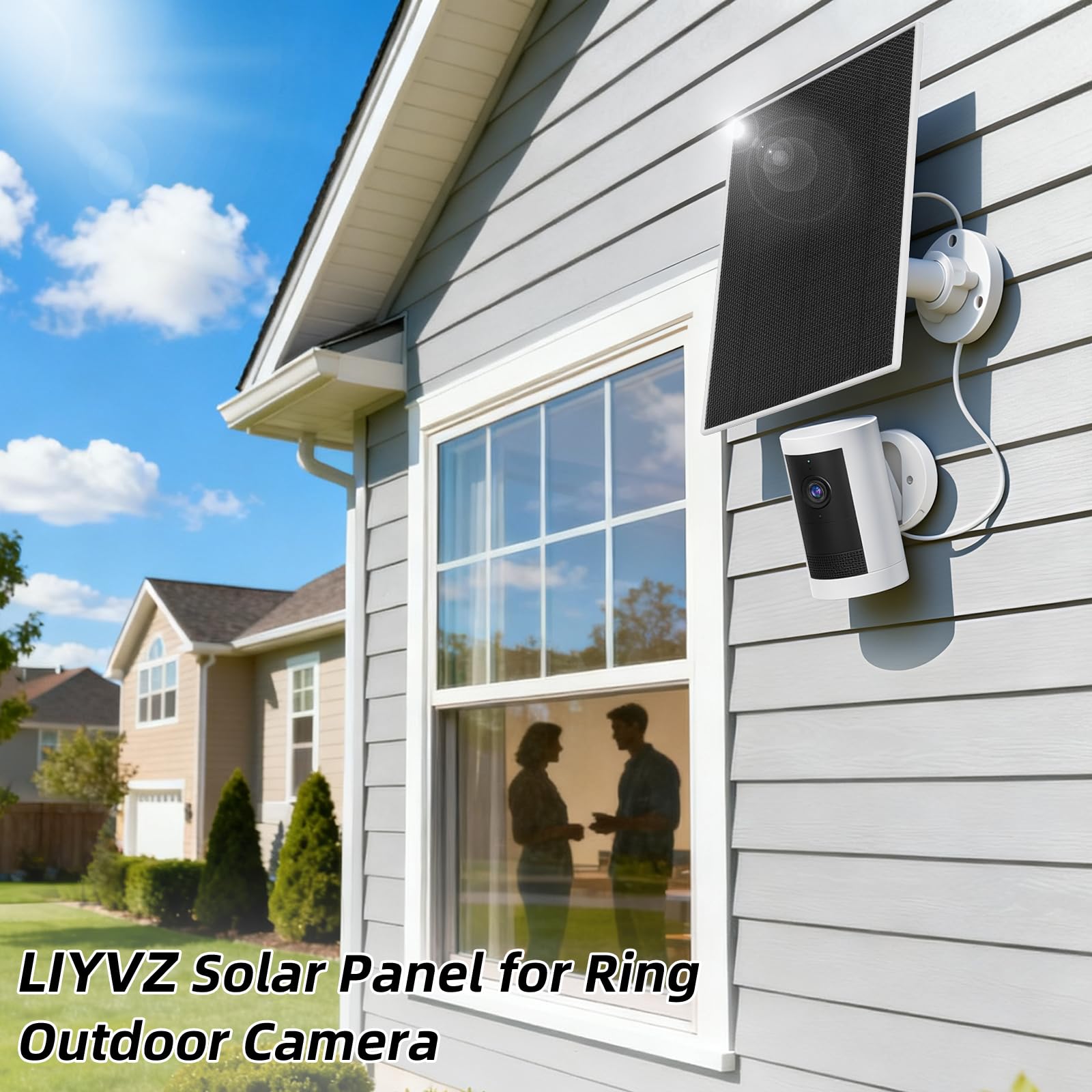 LIYVZ Paquete de 2 paneles solares de 5 W para cámara Ring para exteriores, batería de respaldo de 8000 mAh, 3,5 x 1,35 mm CC y USB C de 5 V, cargador solar para cámara Ring ETFE, impermeable IP65