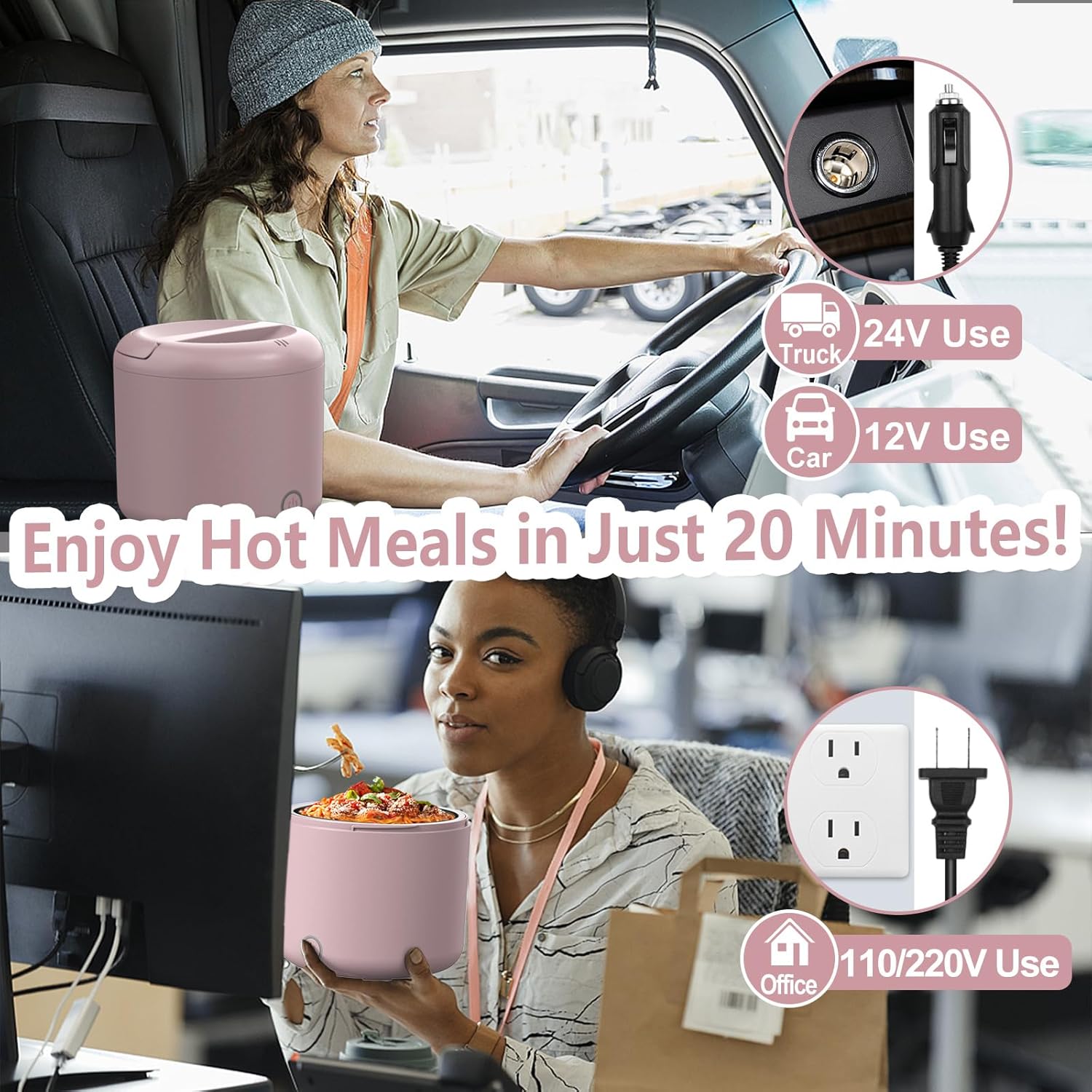 41oz Electric Lunch Box Food Heater 100W Heated Lunch Box for Adults 12V 24V 110V 220V Portable Food Warmer LunchBox Lonchera Eléctrica Portátil for Car Truck Work Driver Christmas White Elephant Gift