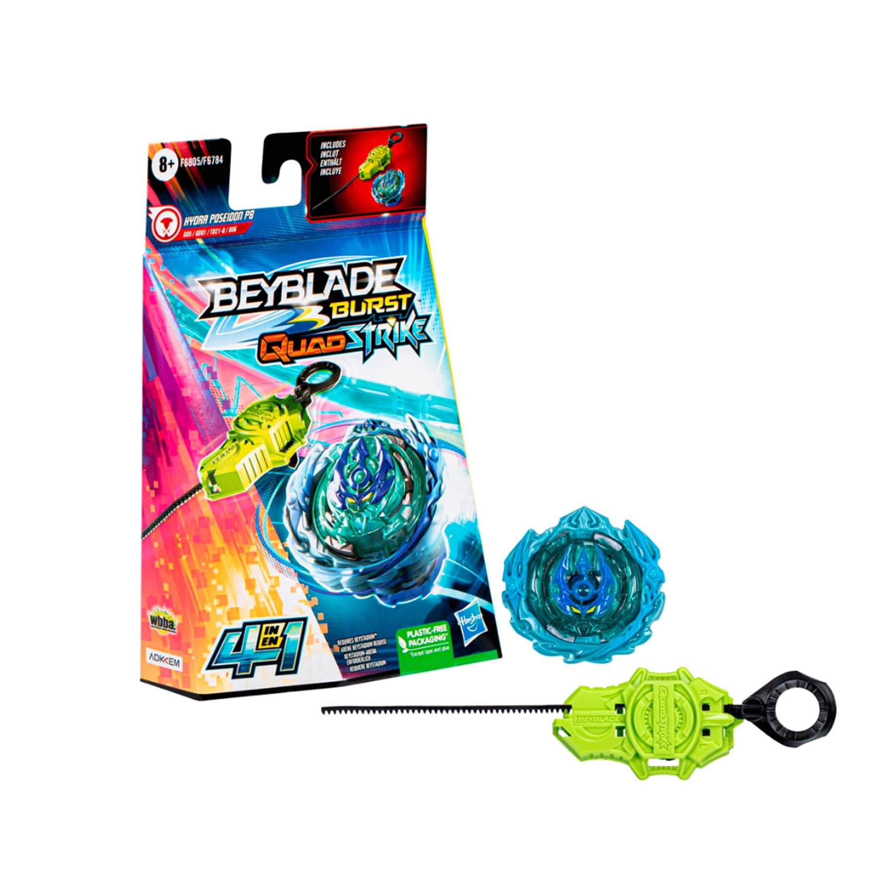 Hasbro Beyblade Burst QuadStrike Hydra Poseidon P8 Starter Pack, Battle Spinning Top with Starter, Toy Set