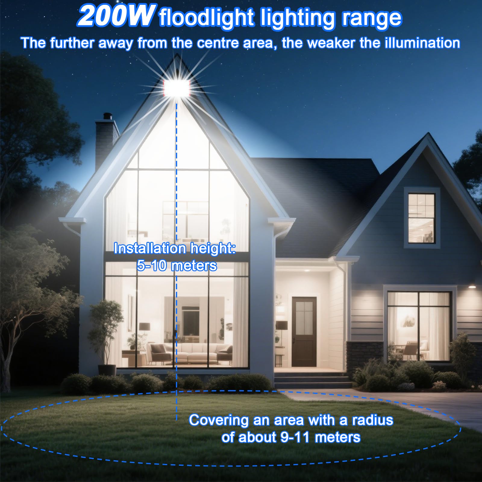 CREATESTAR Faretto Led da Esterno 20000LM 200W, Faretti Led Esterni 6500K luce bianca fredda, 1 Pezzi IP66 Impermeabile Faro Esterno per magazzino giardino garage campo sportivo cortile