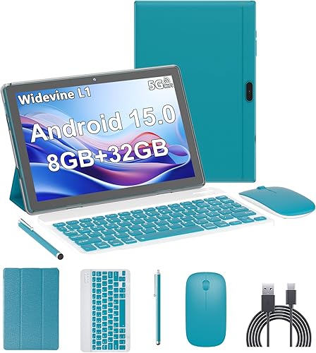 Tablet Android 15, tabletas de 10 pulgadas, 8GB RAM+32GB ROM/2TB expandible, tabletas 2 en 1 con estuche de teclado, pantalla IPS de 1280x800,