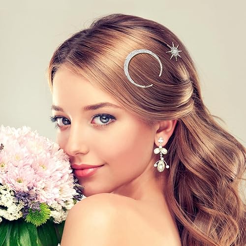 Miniatura 5 de Beaupretty Accesorios para el cabello de estrellas y luna 6 pinzas para el cabello de aleación de metal con diamantes de imitación, horquillas para