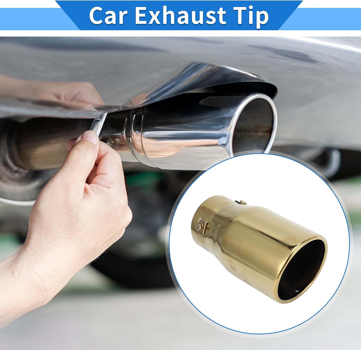 1 Pc Slant Cut Exhaust Tip 1.6" - 3.0" Inlet 3.9" Outlet 7.3" Length Tailpipe Universal Car Bolt on Stainless Steel Gold Tone Rear