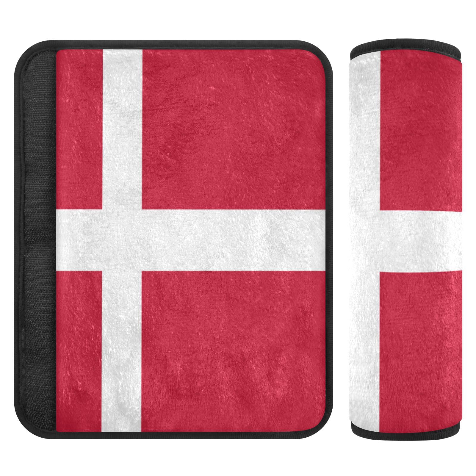 EtherSpher Flag Denmark Child seat Belt Strap Cover, Stop seat Belt Cutting into Neck, car Seatbelt Cushion for Auto Airplane SUV funda para cinturón de carro 2 Pack